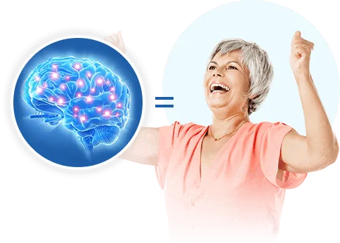 Illustration linking an energized brain with a person feeling clear-headed and upbeat