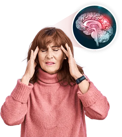 Woman holding her head, illustrating the mental fog and stalled focus this product targets