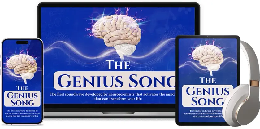 The Genius Song shown on phone, laptop, tablet and headphones